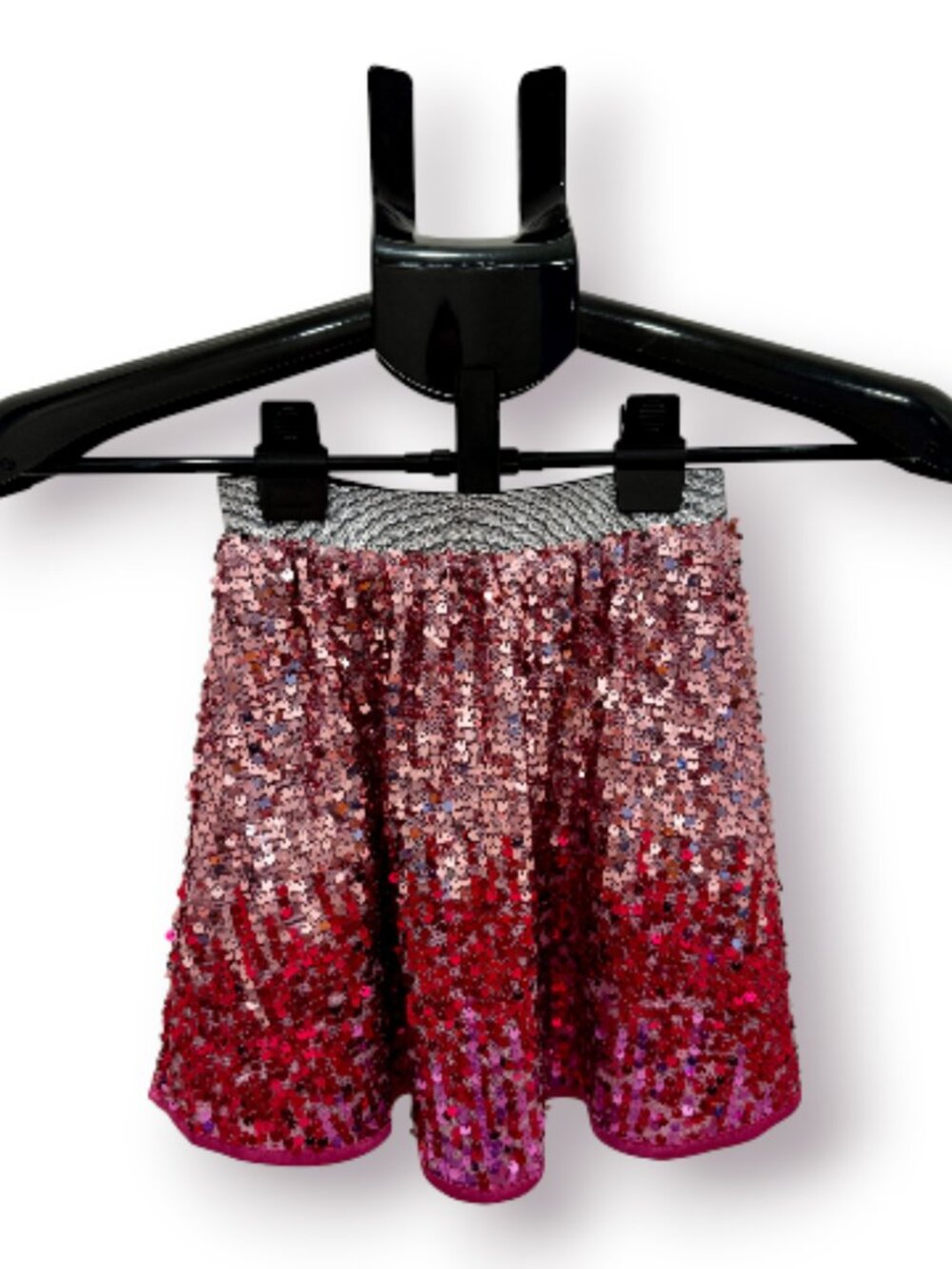 Danna Belle Girls Size 5/6 Pink Red Ombre Sequin Dance Skirt Silver Waist EUC